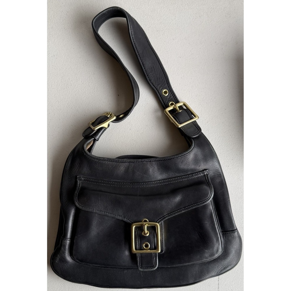 Vintage Coach Y2K Black Leather‎ Legacy Saddle Bag 9340